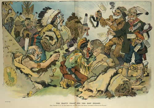 painting of traders and native Americans