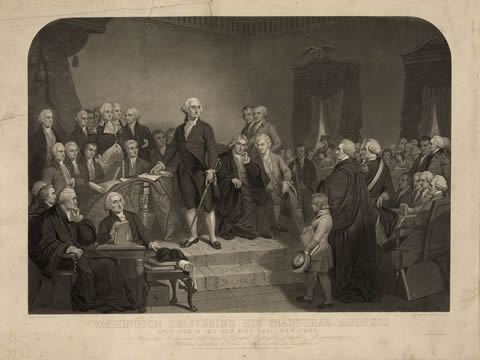 Painting of a man giving a speech