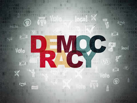 abstract picture of the word "Democracy"