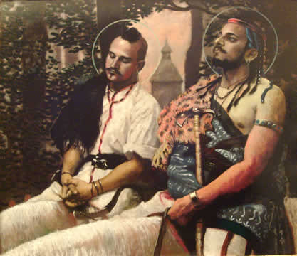 painting of two men on horseback