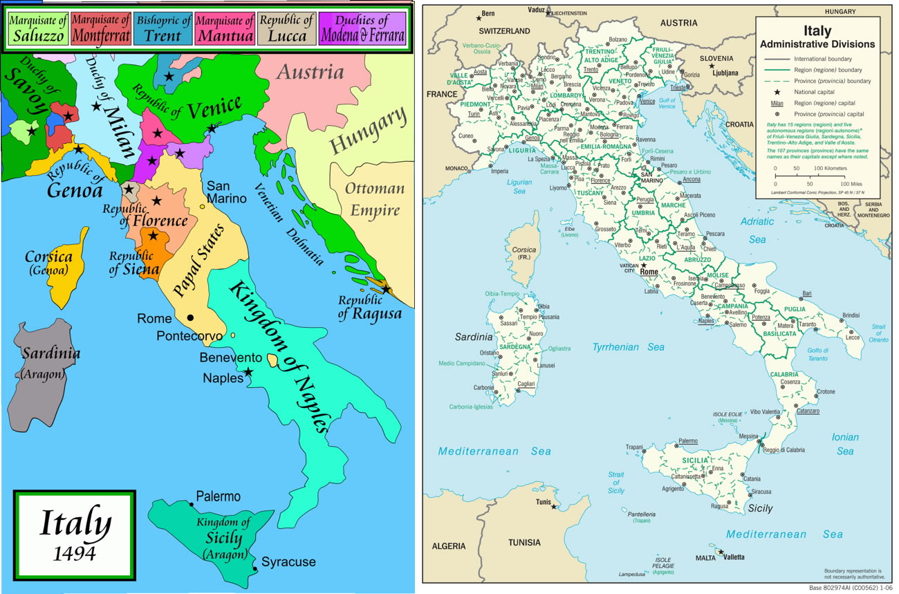 Old and new maps of Italy
