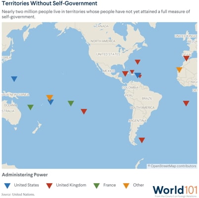 World map showing territories without self-government