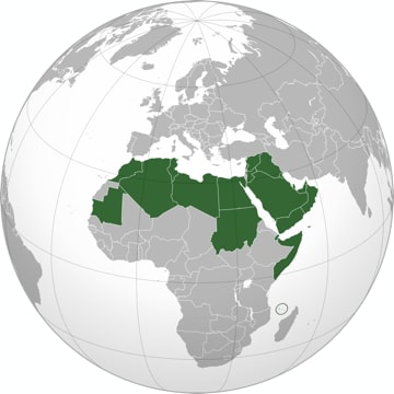 map showing the Arab League member states, in the Middle East and north Africa