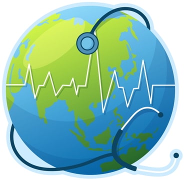 illustration of a globe with a stethoscope listening to its “heartbeat”