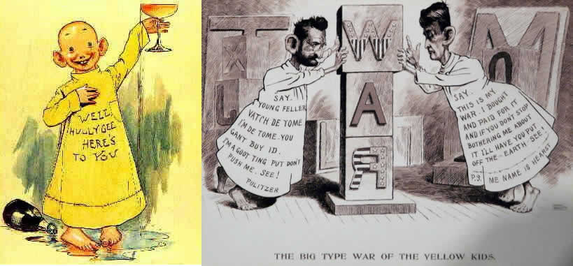 two cartoons of yellow kids