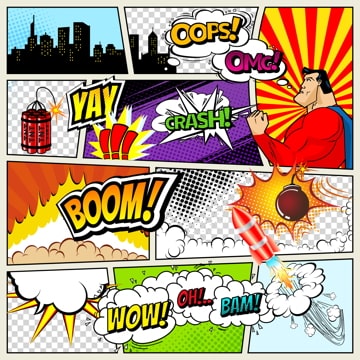 cartoon panels from a superhero comic