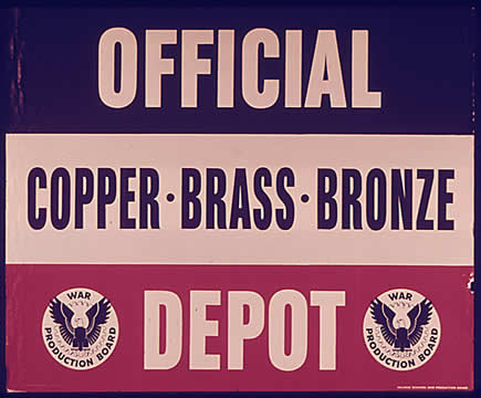 sign saying, "Official copper, brass, bronze depot