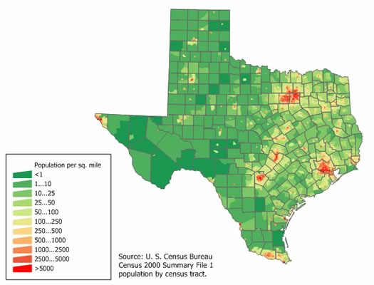 map of Texas showing population concentrations