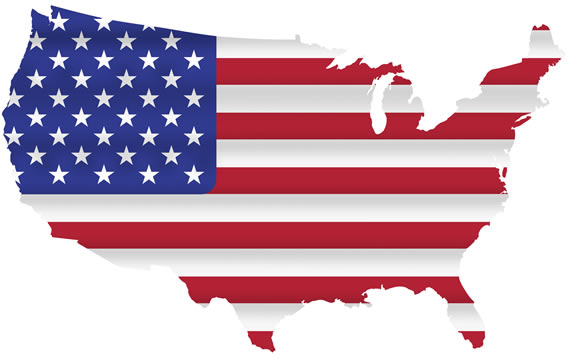 map of the United States with American flag pattern