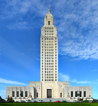 photograph of the Louisiana capitol building, which has a very tall office tower