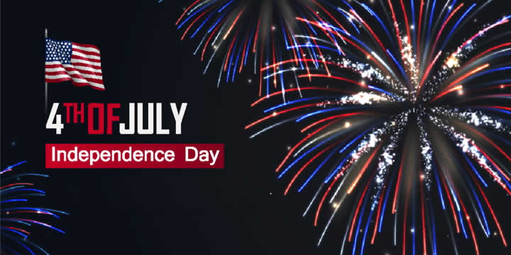 a poster showing fireworks and a U.S. flag, with the text “4th of July, Independence Day”