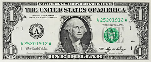 a one-dollar bill featuring George Washington’s portrait