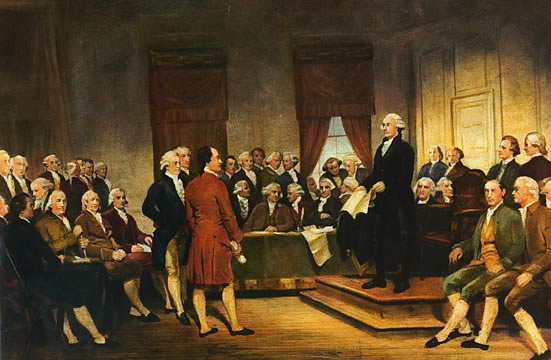 George Washington addressing the delegates at the Constitutional Convention