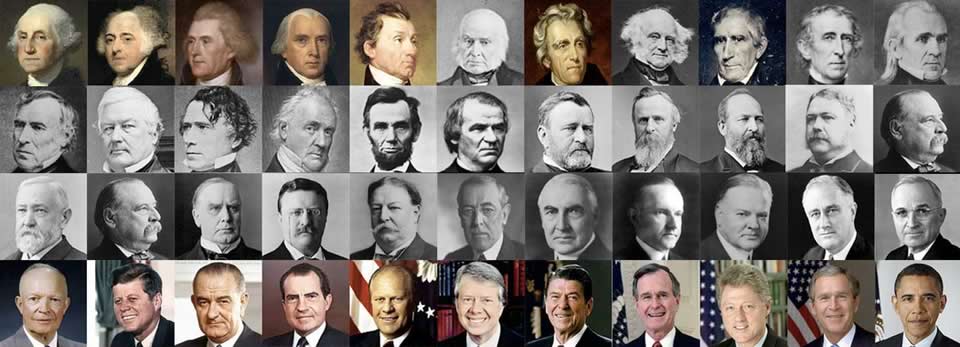 collage of the faces of the first 44 U.S. presidents