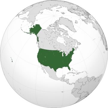 globe shown from a northern angle, with the United States marked in green