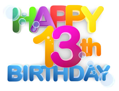 colorful poster saying “Happy 13th birthday”