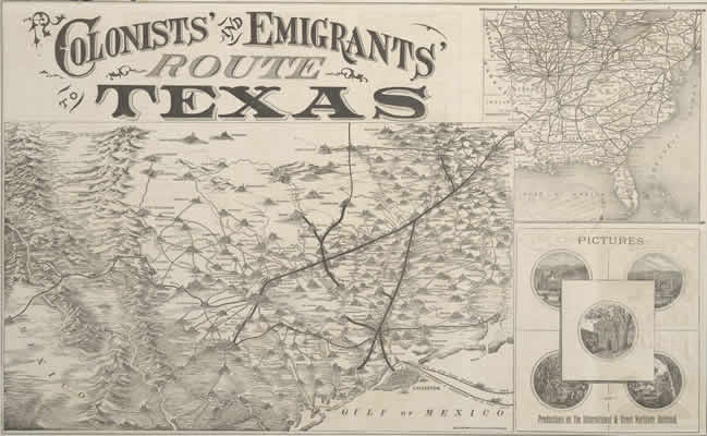 map of colonists' and emigrants' route to Texas
