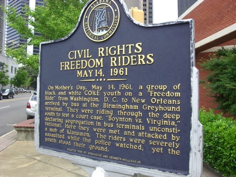 plaque with brief history of the Freedom Riders in Birmingham