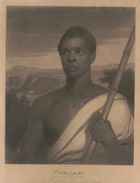 portrait of a black man in a toga, holding a staff