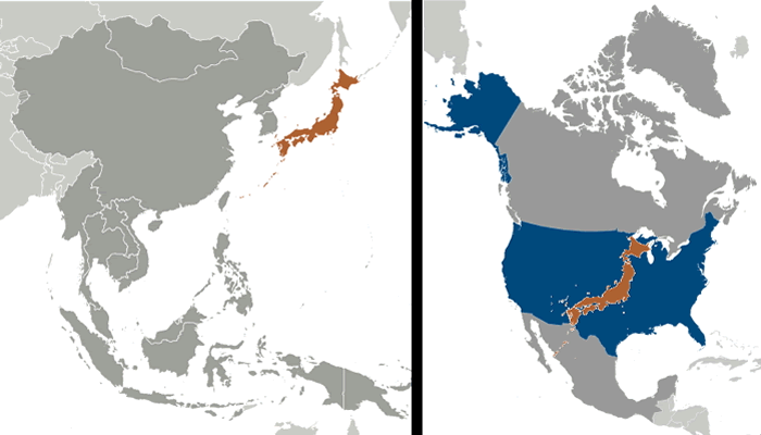 maps of the Far East and the U.S.