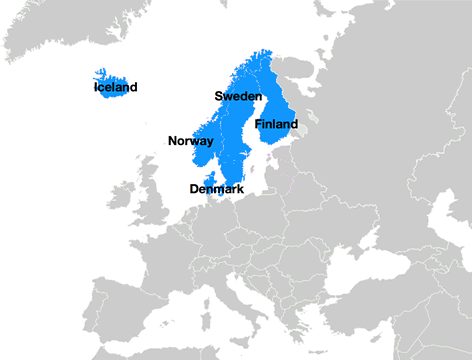 Scandinavian countries on a map