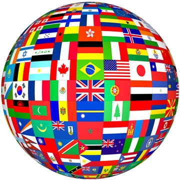 a globe covered with flags of different countries