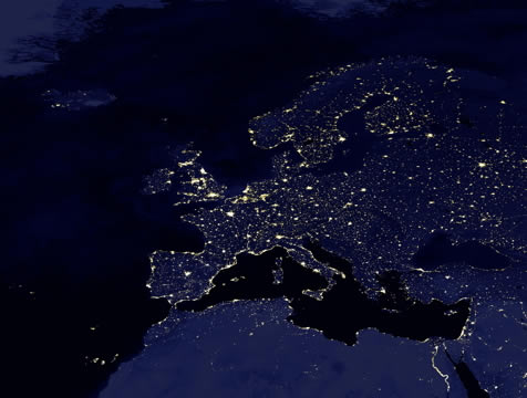 night view of the lights of Europe