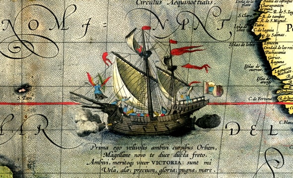 drawing of a ship on a map