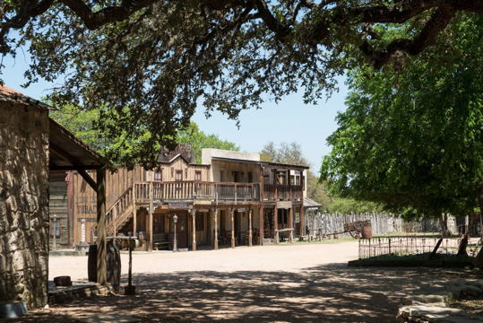 Wooden buildings in the style of the Old West