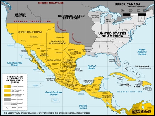 map showing New Spain, Mexico after independence, or Coahuila y Texas