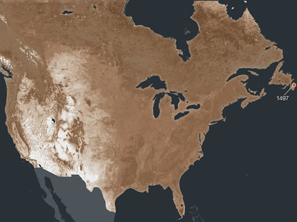 map of the US in 1497, links to a slide show of maps through 1763