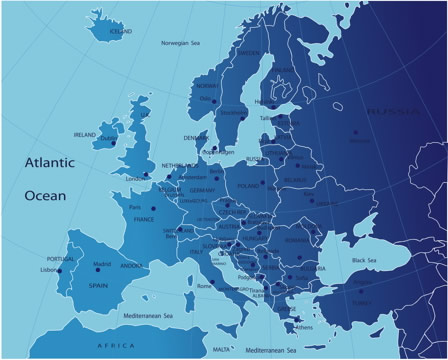 Map of countries in Europe