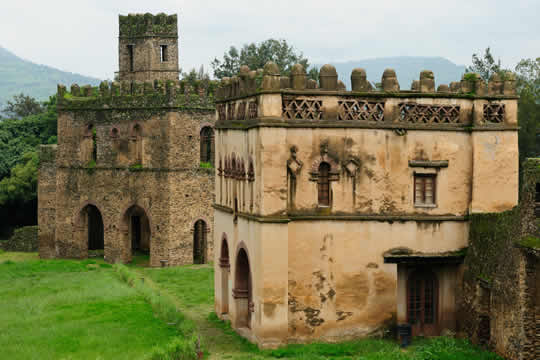 two- and three-story buildings surrounded by grass
