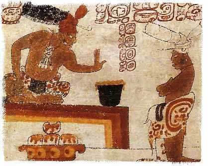 painting of a seated man commanding a kneeling man