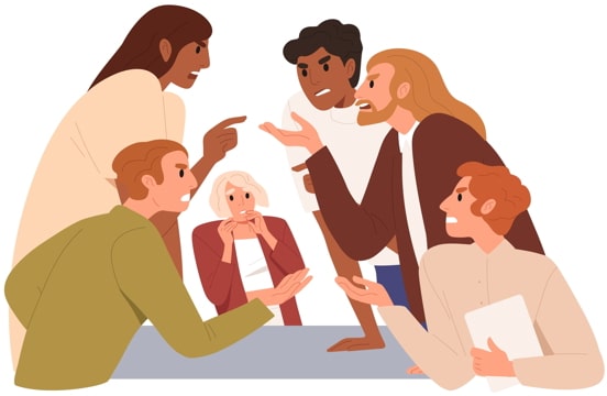 drawing of a group of people arguing