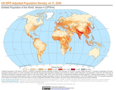 world map showing population density
