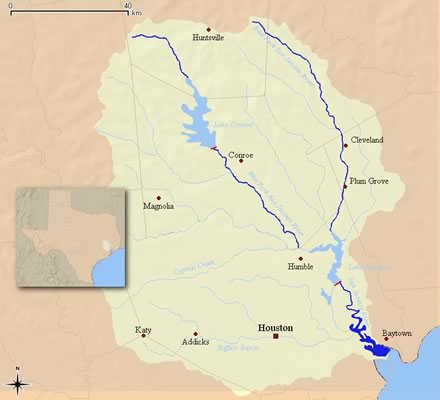 map of the area around Houston