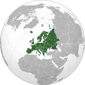Europe marked on a globe