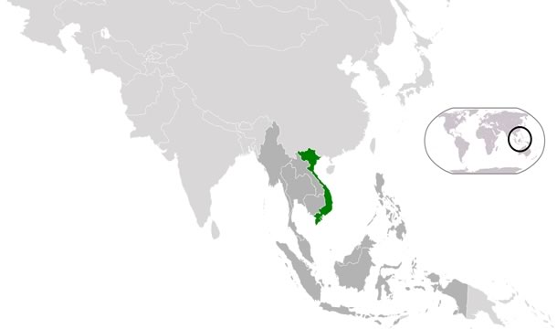 Vietnam on a map of Asia