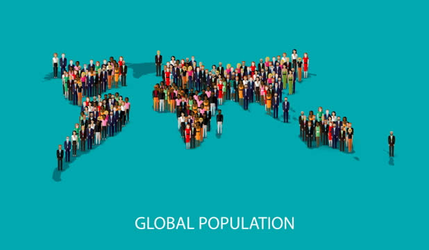 people standing in the shape of the continents