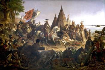 soldiers facing the river