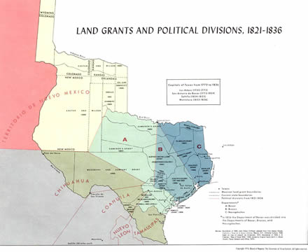 Land grants and political divisions 1821-1836