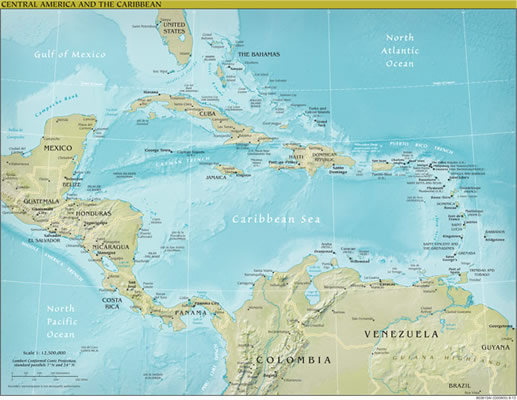 map of Central America and the Caribbean islands