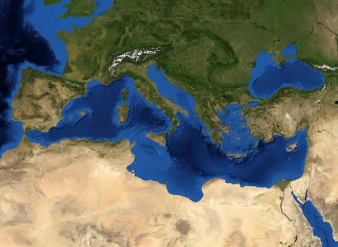 a satellite view of the European continent and the bodies of water that border it